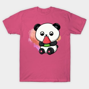 Cute Panda Eat Watermelon - Adorable Panda - Kawaii Panda T-Shirt